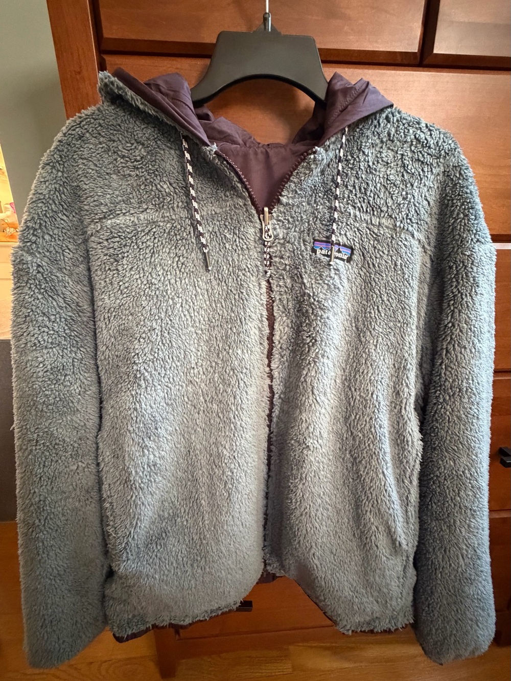 Patagonia Revisable Hooded Jacket in Dusty Blue/Plum